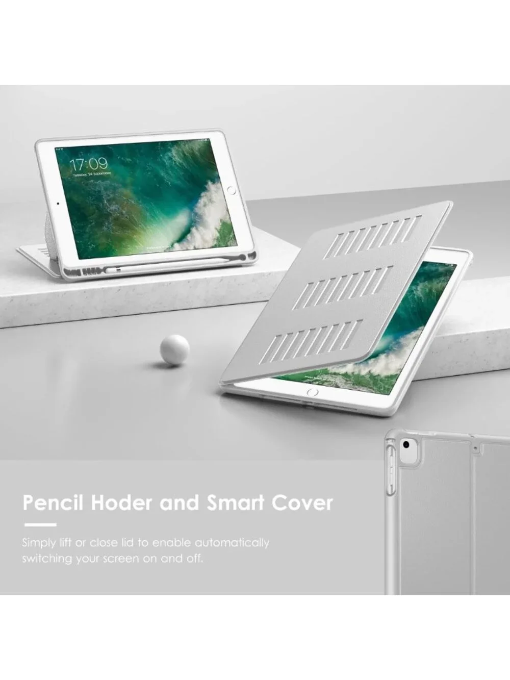 iPad 5th/6th Gen & Air 1/2 Case, Shockproof Magnetic Stand Cover, Auto